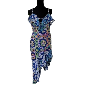VENUS Colorful Geometric Pattern Asymmetrical Hem Halter Dress Size 10 EUC